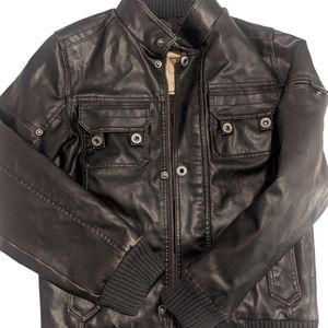 Guess Genuine Distressed Brown Leather Jacket Size Small